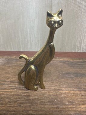 Retro Brass Cat Miniature Figurine Decorative Accent/Ring Holder